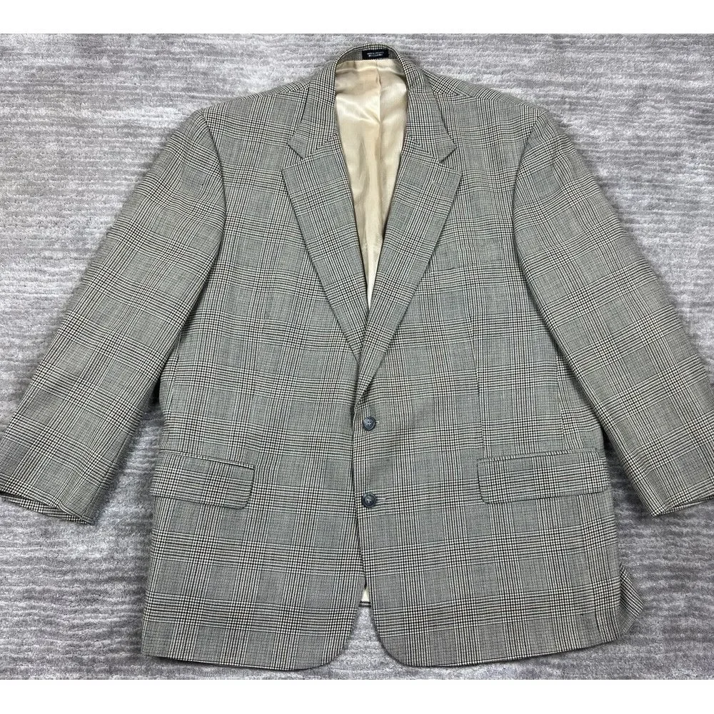 Robert Stock Blazer Mens 48R Multicolor‎ Wool Houndstooth Jacket Sport Coat